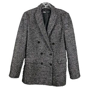 Zara Wool Blend Pea Coat Women’s M Double Breasted Heathered Dark Gray